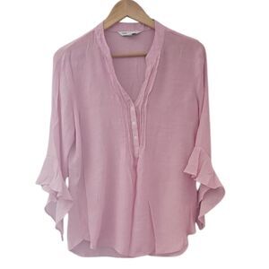 Counterparts Powder Pink Blouse Sz L Lightweight Ruffle Sleeve Tunic Feminine